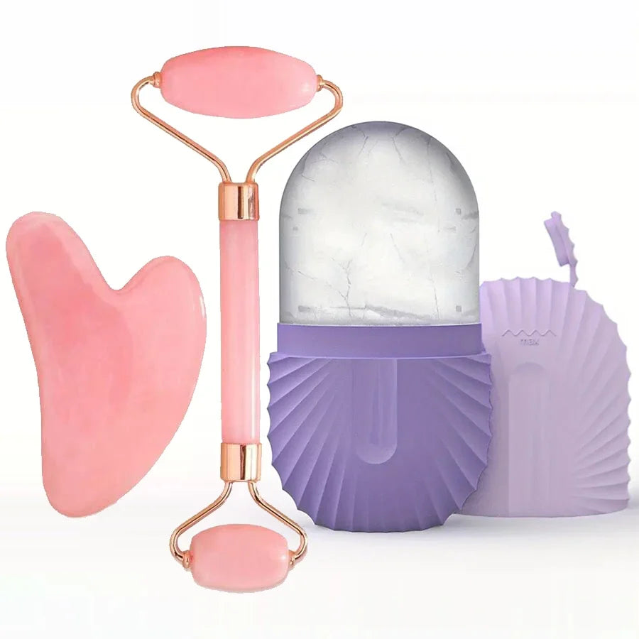 Ice Face Roller Set with Gua Sha – Silicone Facial Massage Kit
